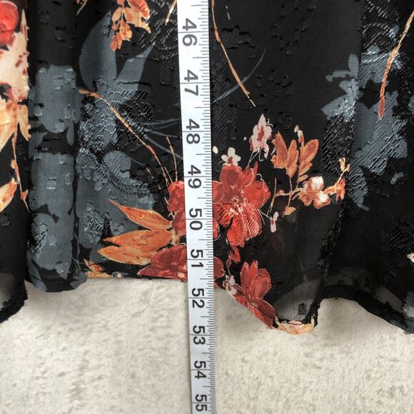 BISHOP + YOUNG Maxi Dress Sz M Floral Chiffon Smocked Waist Cuffs Lined Tie Neck - Picture 9 of 16